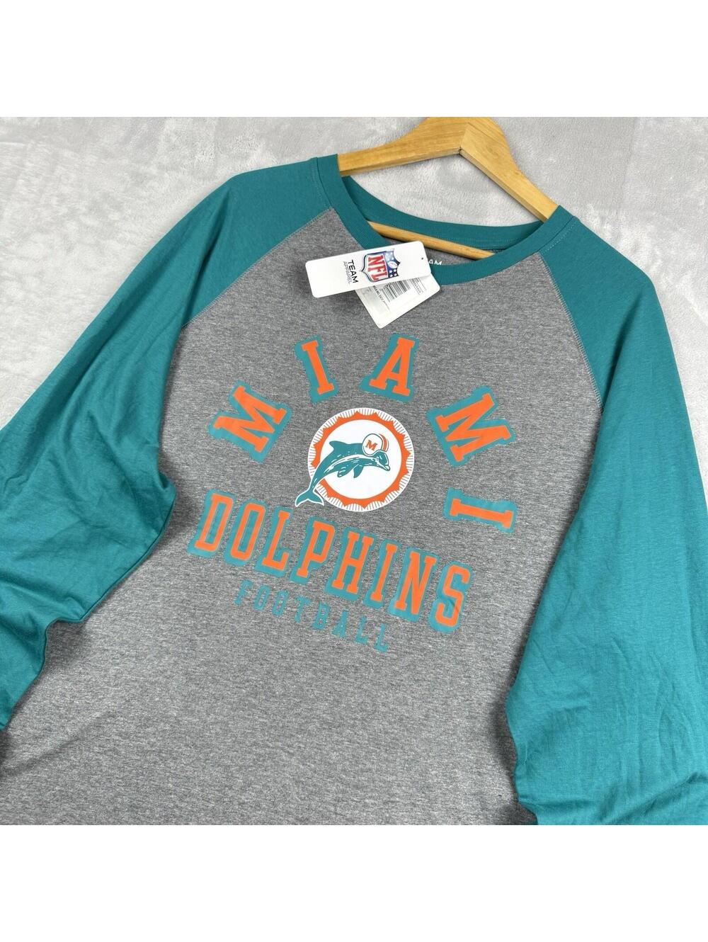 Miami Dolphins Long Sleeve Shirt Mens 2XL NFL Football Raglan Dry Quick Fan NWT